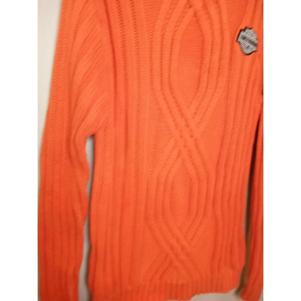 Harley Davidson‎ Pull Over Sweater Mens Heavy Cable Knit Orange Small